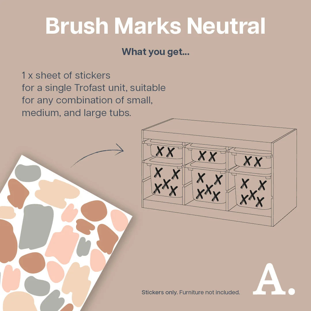 Brush Marks Neutral - Storage Tub Decals - Organisational