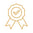 Gold line drawing of an award ribbon with a checkmark in the center.